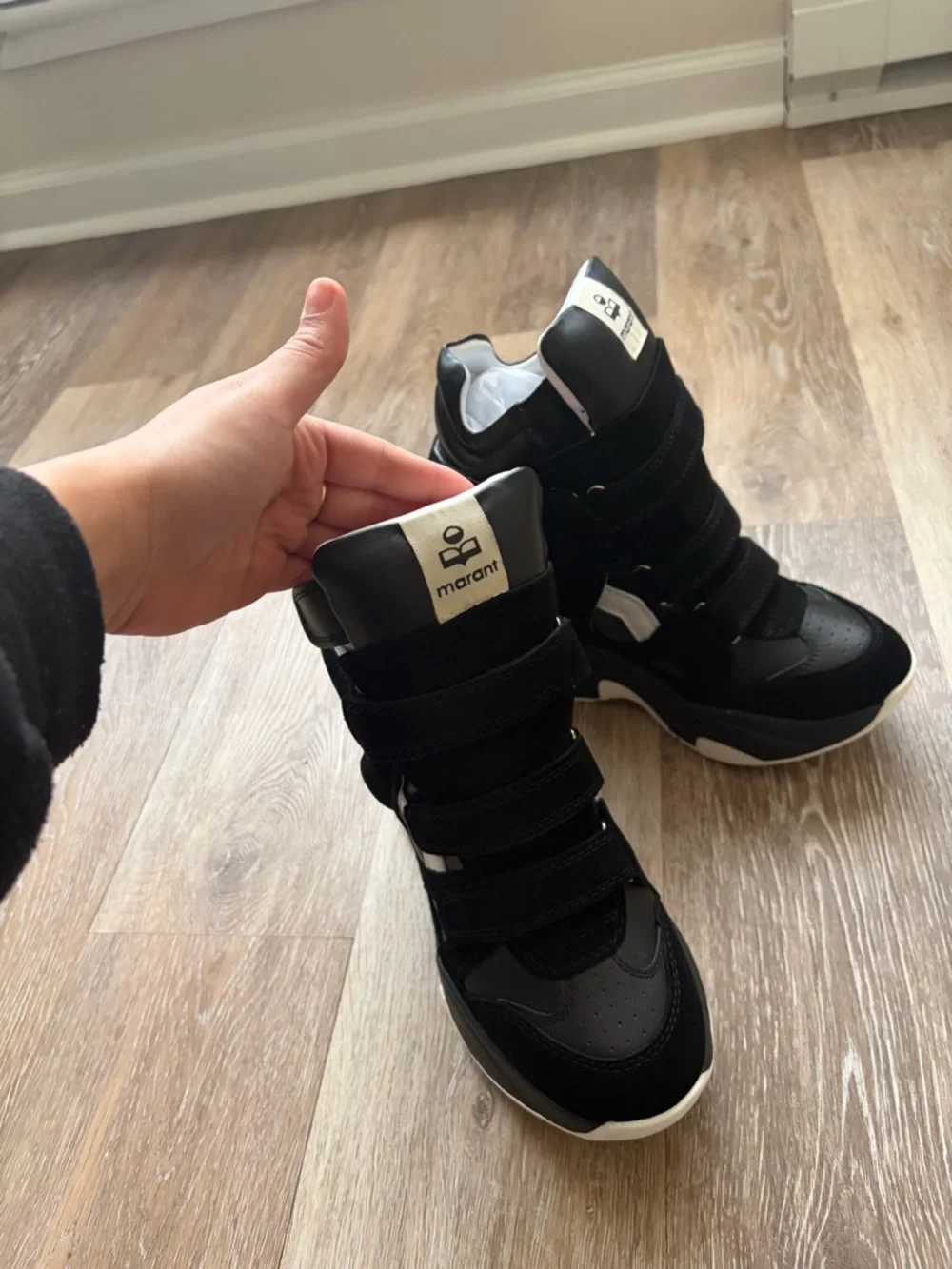 Isabel Marant Black and White Platform Wedge Sneakers - Picture 3 of 7